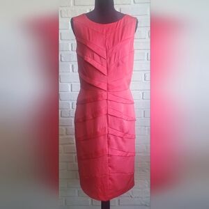 Adrianna Papell Pink Coral Sleeveless Cocktail Shutter Tiered Dress Size 16